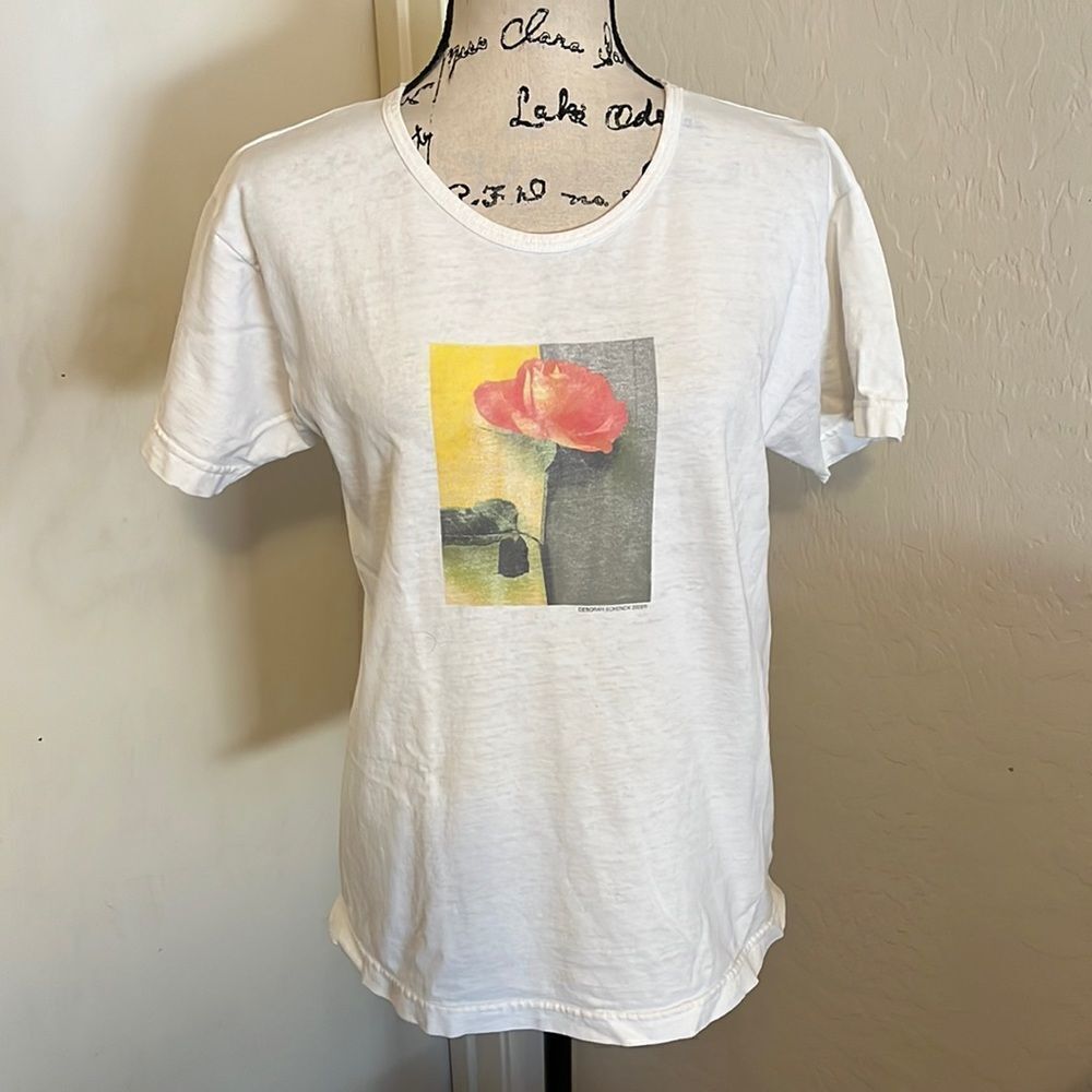 Vintage Art Flower White Graphic Shirt Art To Wear Boho Casual